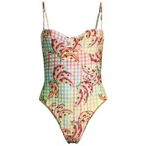 Farm Rio Banana Vichy Printed One Piece Swimsuit, XS, NWT